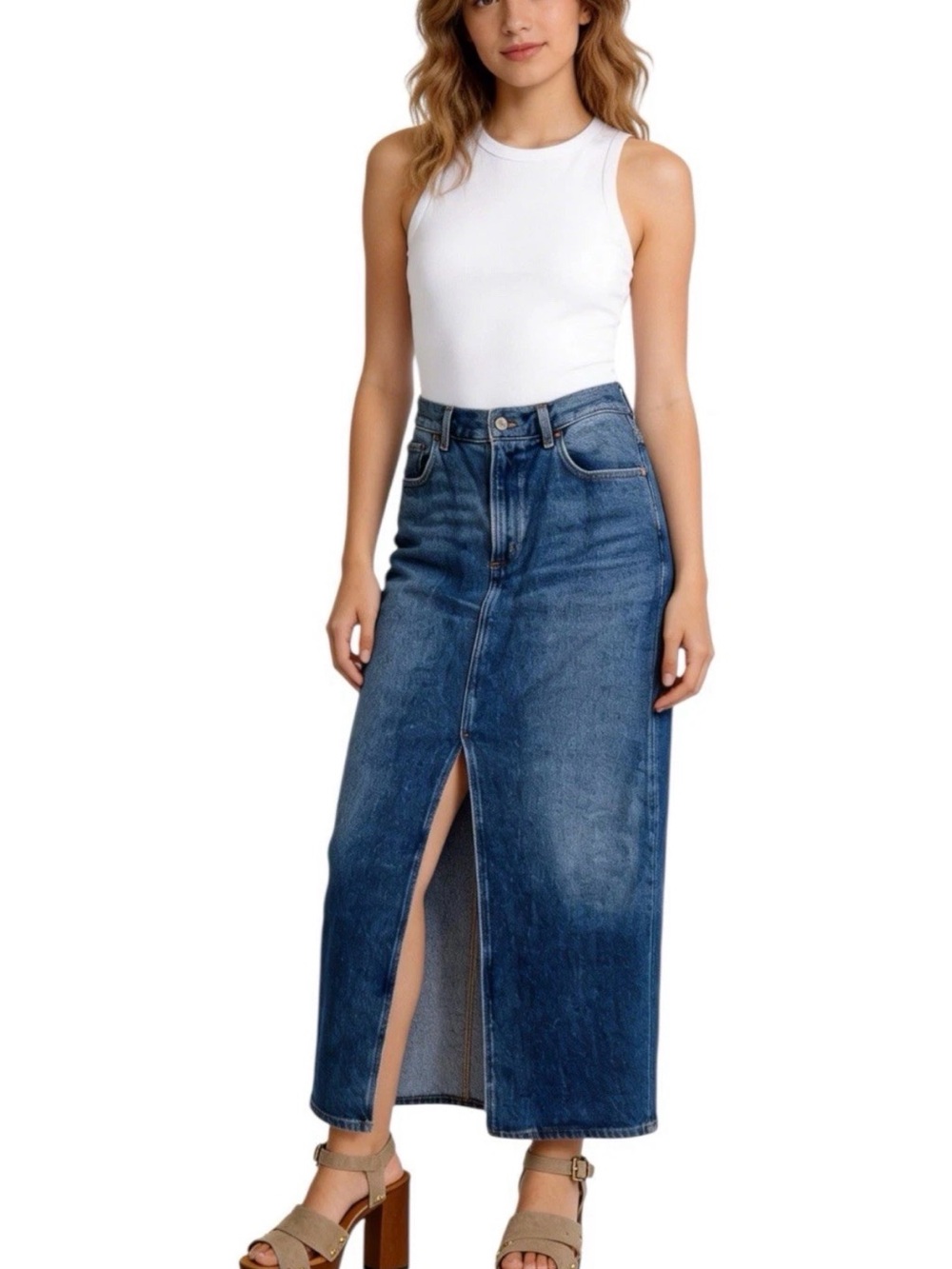 AGOLDE Leif Denim Skirt in Swing $238 NEW Size 25